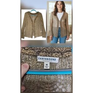 EarthBound Cardigan Womens Size Med Brown Knit Neutral Boho Bell Draped‎